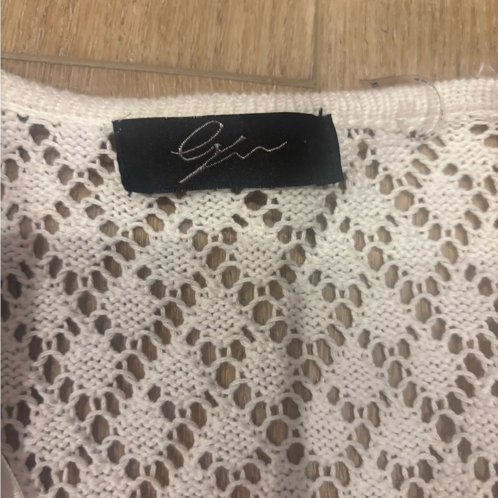 White Open-Front Lace Knit Cardigan / Lightweight Sweater